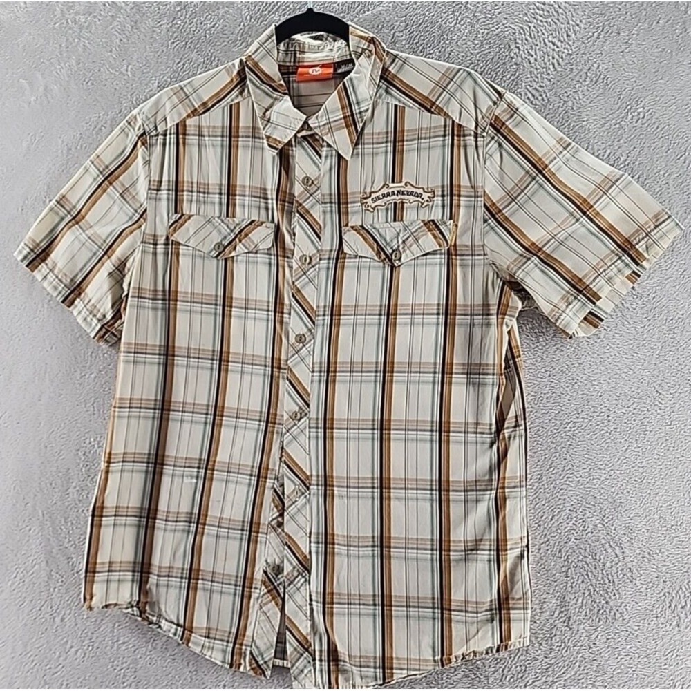 Merrell Shirt Mens Sz M Colfax Sierra Nevada Tan Plaid Short Sleeve Button Front